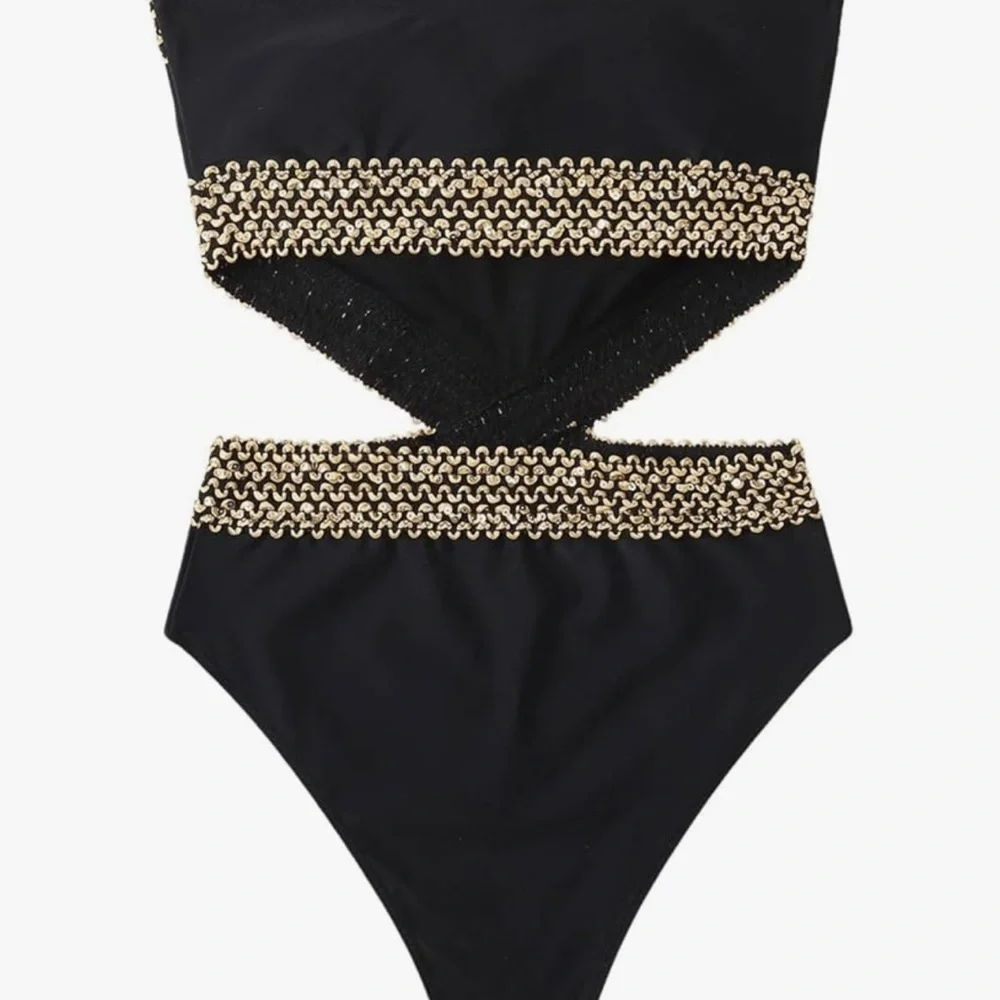 Elegant Black and Gold Women's Swimsuit Med New - Picture 3 of 6